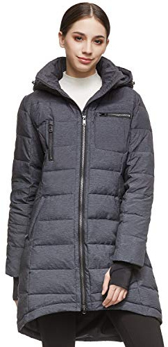 Orolay Chaqueta de Plumón con Capucha para Mujer Abrigo de Media Longitud con Cremallera para Exteriores Gris Oscuro XL