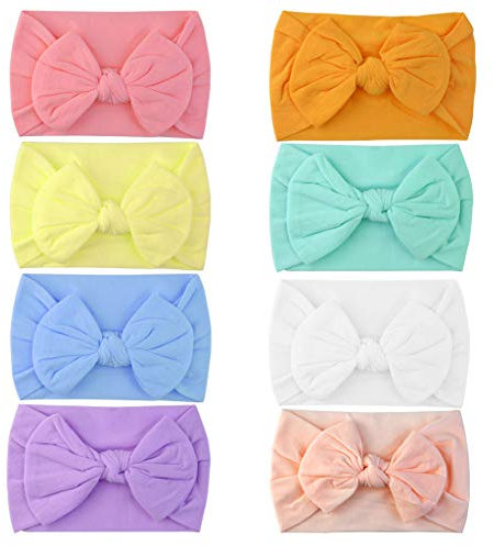 8 Stück Baby Mädchen Stirnband Elastisches Haarband Neugeborene Weiche Kopf Wickel Turban Knoten Kopfbedeckung Haarreifen für Kleinkinder Babys Foto-Requisiten