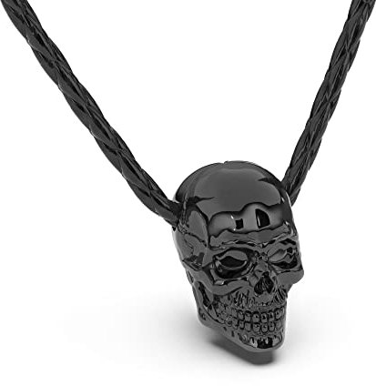SERASAR Lederkette Herren Leder-Kette mit Totenkopf Anhänger - 50cm schwarz Lederkordelkette Schmuck-Schatulle Echtleder Geschenk für Schmuckband Gothic Emo Teufel Satan