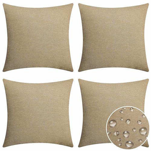 Home Brilliant Vattentäta kuddöverdrag för trädgårdskuddar, dekorativt falskt linne utomhuskuddöverdrag för bäddbänk, 45 x 45 cm, 4 st, linne