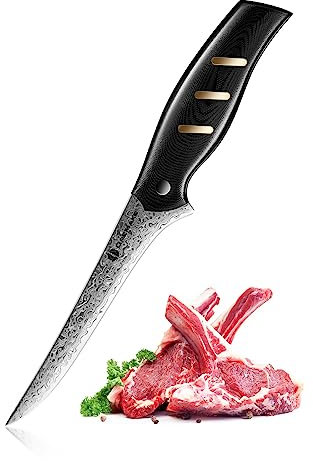 OREMAKE Filetier- und Ausbeinmesser mit 15.2 cm Extrem Scharfe Klinge aus 45 Lagen Hochharter Damaszenerstahl Küchenmesser Profi Kochmesser aus japanischem Damaststahl mit G10-Griff