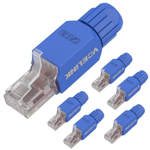 VCELINK KJ22 Conector RJ45 sin Herramienta para Cat6/Cat5E/Cat5 Cable Ethernet - 1000Mbps, Fácil de Instalar, Azul, 6 Unidades