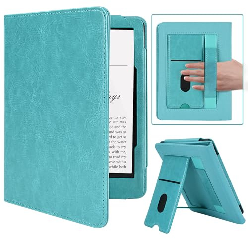 MMK Etui Kindle Paperwhite 7/6.8 (12e Gén. 2024/11e Gén. 2021),PU Housse Cuir et dragonne, Coque Fermeture Magnétique, pour Kindle Colorsoft Signature Edition 2024 1st Lac Bleu