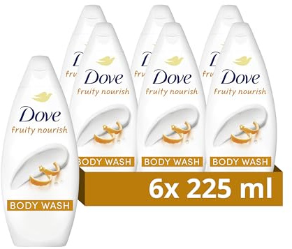 Dove Fruity Nourish Body Wash Body Cleanser shower gel with plant-based moisturisers for softer, smoother skin after one shower 6x 225 ml