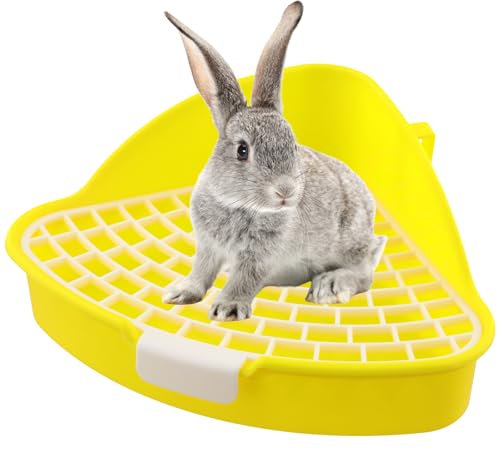 Töpfchen-Ecktoilette für Meerschweinchen, Kaninchenklo Ecke, Hasen Toilette mit Gitter, Plastik Kaninchenklo, Hasen Toilette Fest, Kleintier-Klo für Käfig, Frettchen, Chinchillas, Hamster (Gelb)
