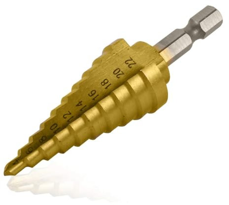 Step Drill Bit Set, High Speed Steel Titanium Coated 4-22MM HSS 4241 Hex Step Cone Drill Bit Hole Cone Cutter for Sheet Metal [ Life Time Warranty ] Includes Cleaning Clothl Wire Judgment and Breakpoi