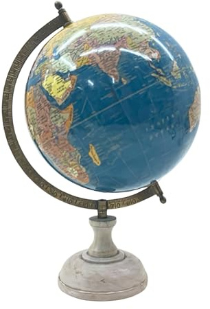 EXERZ Globe Antique 13 cm Bleu Océan avec Base en Bois (13 cm)