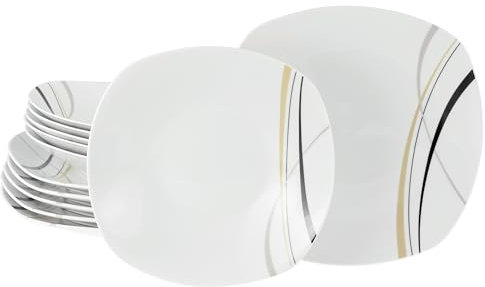 CreaTable, 24029, Serie Square City Line, 12-teiliges Geschirrset für 6 Personen, Tafelservice aus Porzellan, spülmaschinen- und mikrowellengeeignet, Qualitätsproduktion