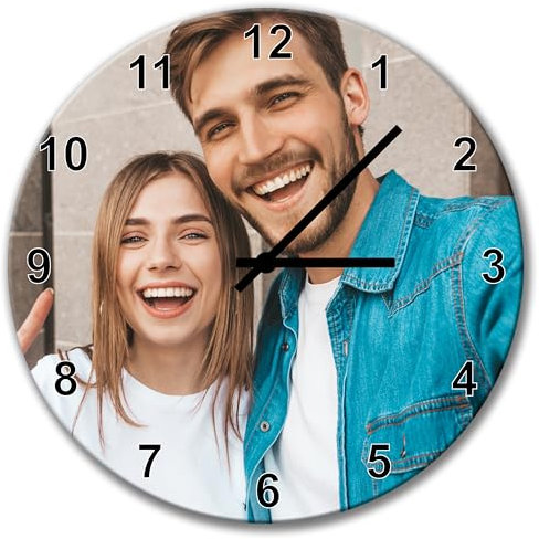 Stileitaliano Orologio da Parete personalizzato in legno moderno con Numeri Bianchi Orologi a muro con foto stampa fotografica 25cm x 25cm Idea Regalo per la Casa (Rotondo)