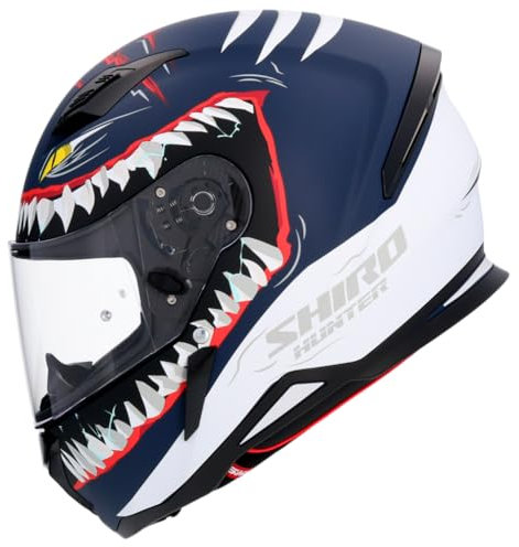 Shiro Helmets Casco Integral Hunter Shark Azul Oscuro Mate Totalmente Homologado 22.06 (L 59/60)