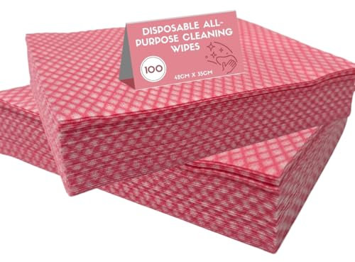 100pk HUGE 42x35cm All Purpose Cloths, J Cloths Style Disposable Cloths For Cleaning Bathroom Kitchen Surfaces & Window Wiping General Cleaning Cloths Lint Free Red