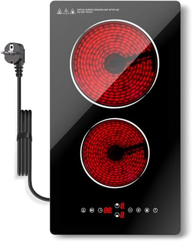 Argyolas 2 azulejos calefactables de dos fuegos para cocinar, placa de cocción de dos anillos eléctrica de 3500 W Domino, placa de cocina de 230 V para insertar, cocina de infrarrojos incorporada