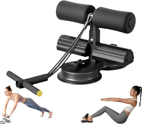 Sit-Up-Assistent-Stange mit Widerstandsband, Bauchkerntraining, Sit-Up-Fußhalter mit zwei Saugnäpfen, Heim-Fitnessgerät (schwarz)