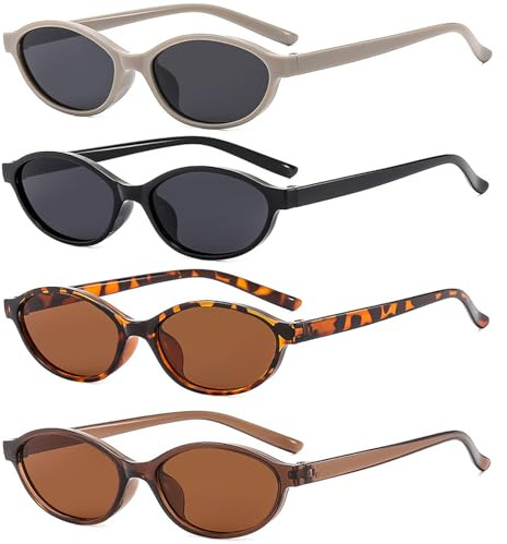 ZYEKIU 4 Piezas Oval Gafas de Sol Mujer Hombre, Protección UV400 Sunglasses Women, Moda Retro Oculos de Sol Mujer para Actividades al Aire Libre en Verano Desplazamientos Diarios