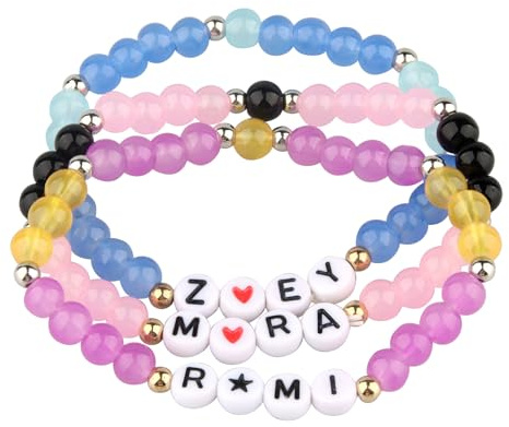 kp0p Demon Hunters Armbänder 3er-Set Perlen-Armband mit Zoey, Rumi, Mira Namen, 8mm Perlen Freundschaftsarmbänder für Frauen Mädchen, Geschenk für Geburtstag Weihnachten Cosplay fanartikel (A-3PCS)