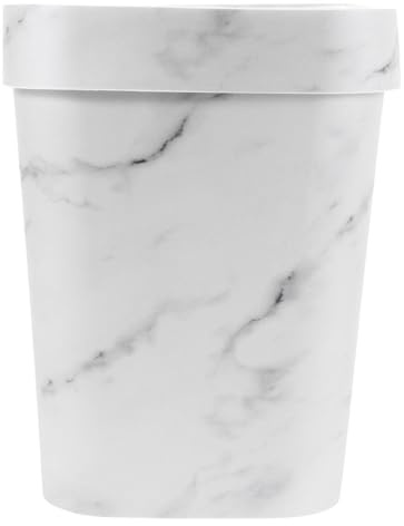 Housoutil Cubo de Basura Grande con Tapa Abatible de Presión Diseño Mármol Blanco Plástico Resistente Papelera para Cocina Baño y Sala de Estar Contenedor para Residuos Domésticos