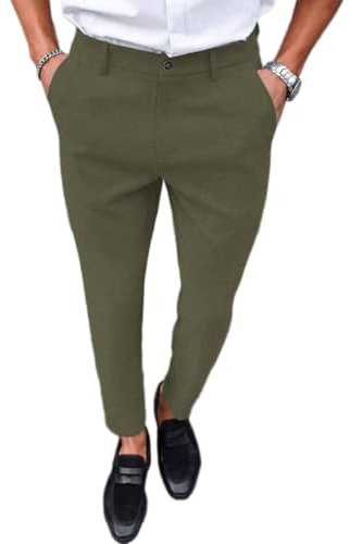 Oanviso Pantalones Chino Hombre Deporte Elásticos Largos Pants con Bolsillos Slim Fit Ajustados Pantalone Vintage Skinny Moda Trouser Verano B Ejercito Verde L