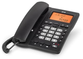 SPC Office ID 2 - Telefono fisso con display illuminato, 4 memorie dirette e 10 indirette, 2 livelli di suoneria, ID chiamante, segnale luminoso, vivavoce, da tavolo o a parete - Nero
