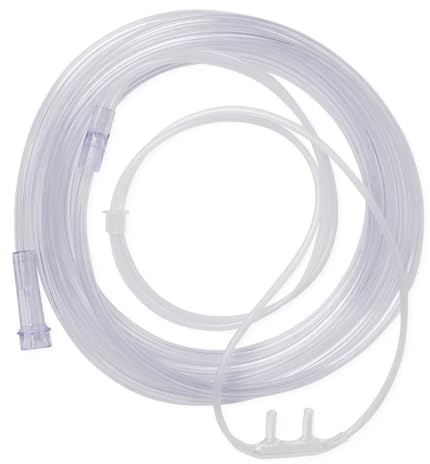 Medline Cánula de oxígeno nasal suave al tacto, conector estándar, longitud del tubo de 7 pies, tamaño adulto, paquete de 50