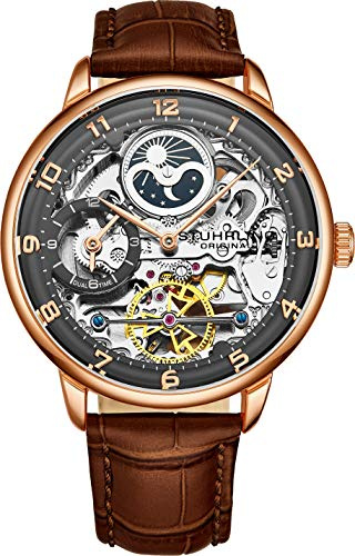 Stuhrling Original - Montre Automatique avec Cadran analogique et Cadran analogique, Double Fuseau horaire, Heure du Matin, Heure du Matin Sun Moon 3926