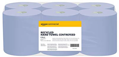 AmazonCommercial Papierwischtücher, 2-lagig Centrefeed-Rolle Recycelt, 6 Rollen (1 packung), 450 Blätter per Rolle, Blattgröße: 30 x 20 cm