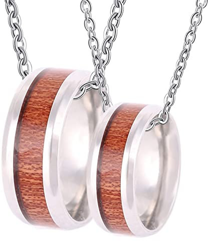 Bishilin Partnerkedjor för henne och honom, parter halsband hänge berlocker ring 8 mm med trä parkedja för 2, Regular, Ingen ädelsten
