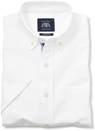 THE SAVILE ROW COMPANY LONDON Men's Classic Fit Short Sleeve Oxford Shirt - White - XXL