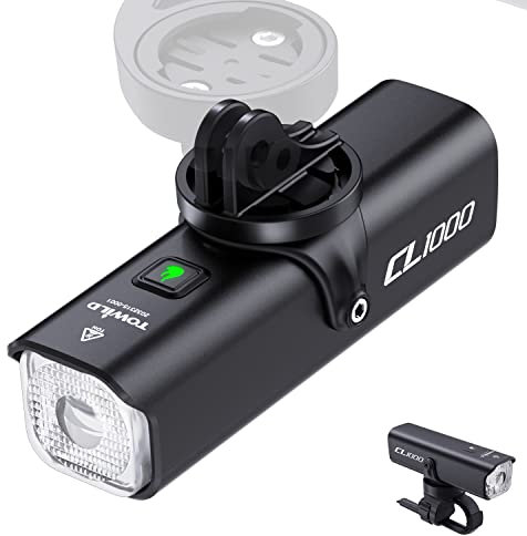 TOWILD CL1000 Smart Bike Lights, 1000 Lumen Front Bike Light 4000mAh Type C Rechargeable Bicycle Headlight for Commute, Up to 18 hours Runtime, 5 Modes Cycling Light for MTB/Road Bike
