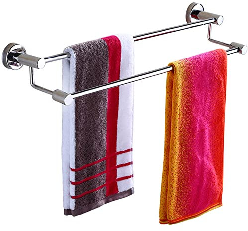 Handtuchstange, 80 cm, 100 cm, 120 cm, Edelstahl, doppelter Handtuchhalter/Wandmontage, poliertes Bad für Badezimmer und Küche (Silber) (Größe: 80 cm) Present