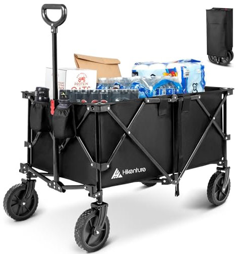 HIKENTURE Festival Trolley 200L Large Capacity, Heavy Duty Camping Cart with All-Terrain Wheels, Portable Utility Folding Wagon, Collapsible Wheels for Beach, Sports, Shopping, Black