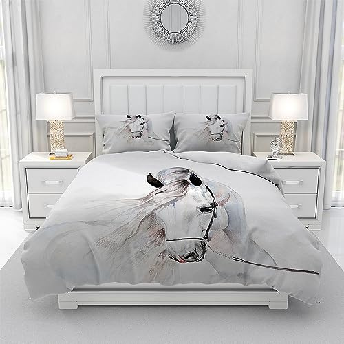 Gegeryozer Set di Biancheria da Letto Cavalli 135×200cm,Copripiumino con Motivo Cavallo,Copripiumino per Bambini in Microfibra con due Federe 50 x 75 cm(H1)