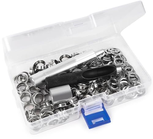 VGOODALL Ösen Werkzeug Kit, 120Stk. Ösen Set 10mm Silber Ösen Scheiben Ösenzange mit 3tlg Werkzeugset für DIY Leder Handwerk Stoff