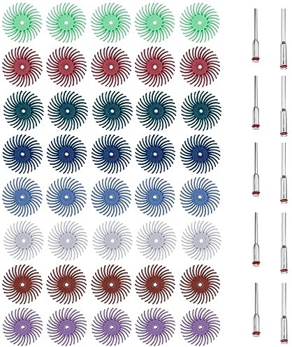 Treki 50pcs Disco de Cerdas Radiales Discos de Pulido Cepillo Abrasivo Radial con Vástago 3mm Rueda de Pulido para Herramientas Rotativas Limpieza Desbarbado 80/120/220/320/400/600/1000/2000 Granos