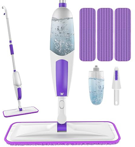Wischer mit Sprühfunktion Sprühwischer - SEVENMAX Wischmopp Bodenwischer mit Sprühfunktion und 3 Mikrofaser Bezug 550ML Wassertank Spray Mop für Fliesen Laminat Parkett Holzböden Schnelle Reinigung