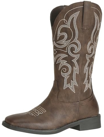 SheSole Women's Square Toe Western Cowgirl Cowboy Boots Mid Calf Embroidered