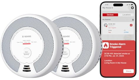 X-Sense Rauch- und Kohlenmonoxid Melder mit WLAN und austauschbarer Batterie, 2-in-1 Rauchmelder, intelligenter kombinierter Rauchmelder, kompatibel mit X-Sense Home Security App, SC06-WX, 2 Stück