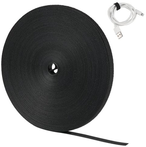 20 m Kabelbinder Klett, 10 mm Klettband Wiederverschließbar, Klettverschluss Zuschneidbar, Klettband Rolle für Kabelmanagement Kabel Organizer (Schwarz)