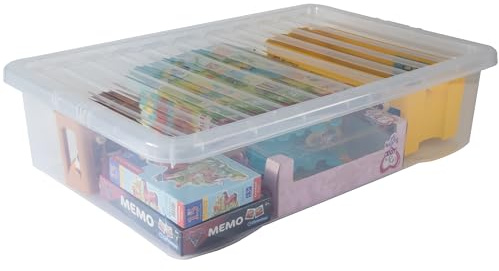 #11 Lot de 5 boîtes de rangement sous le lit avec couvercle - 46 l - 72 x 48 x 18 cm - Transparentes - Empilables