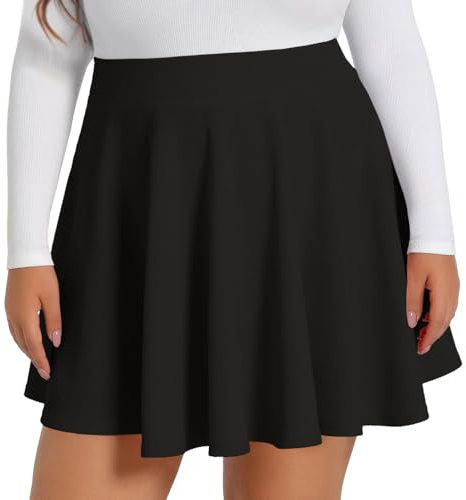 JOELLYUS Plus Size Skirts for Women Summer Pleated Mini Skirt Casual Flowy High Waisted Womens Short Skirts(Black,3XL)