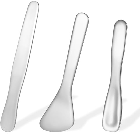 3Pcs Mini Metal Makeup Spatula, Cosmetic Spatula Reusable Skin Care Spoon Beauty Scoop Cream Spatulas Multi-functional Facial Applicator Tool for Mixing Sampling Lotions Plant Masks Accessories