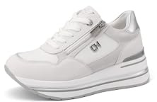 QUEEN HELENA Zapatillas de piel con cuña Zapatillas de deporte con cremallera lateral para mujer QH9013, Color blanco., 37 EU