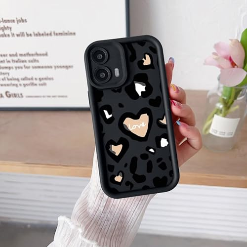 ESONG Stilrent leopard mobilskal för Motorola Moto G34 5G/G45, Smalt design för kvinnor och flickor med hjärtmönster, ultratunt Mjukt TPU stötsäkert silikonskal Svart