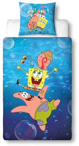Character World Spongebob Children's Bed Linen, 135 x 200 cm + 80 x 80 cm, Reversible Motif, Microfibre, 100% Polyester, with Zip, Licensed Product for Boys and Girls, Gift Idea Fan Item