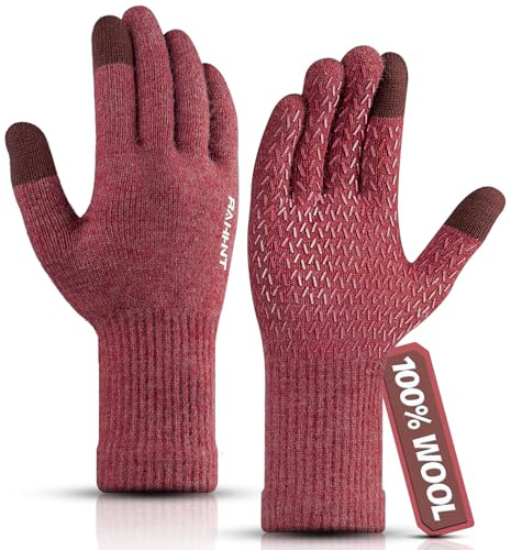 Rahhint Guantes Invierno Termicos Tactiles Mezcla Lana Alpaca y Merino Punto Finos Cómodos Hombre Mujer Unisex para Smartphone Ciclismo Running