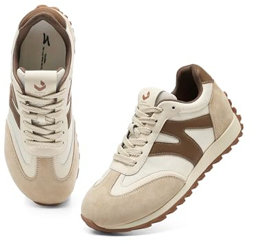 somiliss Zapatillas de mujer cómodas para la salud con puntera ancha, suela antideslizante y malla extraíble, plantilla con refuerzo de la suela para los pies, marrón/blanco, 41.5 EU Ancho