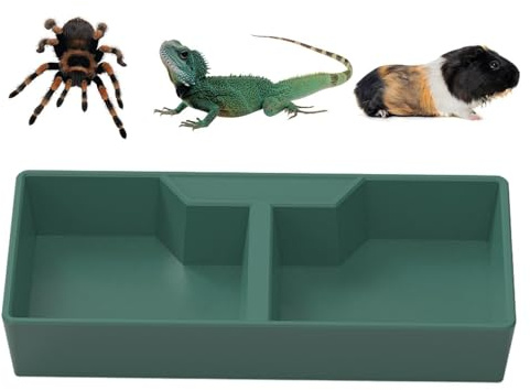 Plato Para Reptiles - Plato Para Reptiles Agua De Alimentación | 2 Rejillas Comida Y Agua Verde Oscuro | Alimentador | Cuenco Para Mascotas Para Mascotas Rana Gecko Camaleón | Accesorios Para