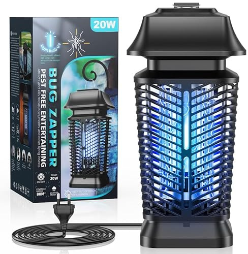 Lámpara Antimosquitos Eléctrica 3000V, 20W UV Mata Mosquitos Electrico, IPX4 Impermeable Insecticida, Trampa Eficaz para Insectos, Ideal para Uso en Interior y Exterior