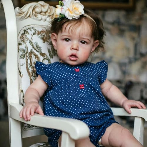 RXDOLL Stor storlek återfödd babydockor flicka 28 tum realistiska nyfödda småbarn dockor som ser verkliga verklighetstrogna viktade nyfödda dockor mjuk vinylduk kropp med brunt hår för barn i åldern 3