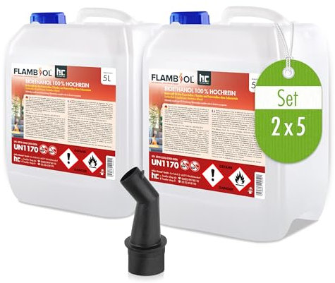 Höfer Chemie 10 L FLAMBIOL® Bioéthanol 99,9% Premium pour cheminée à l'éthanol, Foyer à l'éthanol, feu de Table à l'éthanol et cheminée au bioéthanol (2 x 5 L)
