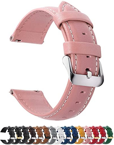 Fullmosa 12 Farben Uhrenarmband, Axus Serie Lederarmband Ersatz-Watch Armband mit Edelstahl Metall Schließe für Damen 18mm Rosa